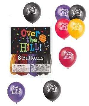 PACK OF 8 OVER THE HILL BALLOONS 12'' ASSORTED COLOURS