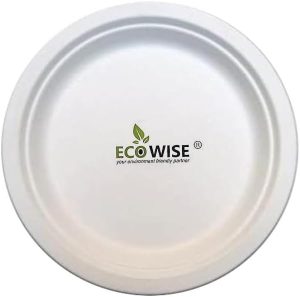 ECOWISE WHITE BEGASSE BIODEGRADABLE PLATES 7" / 18CM 12/PK