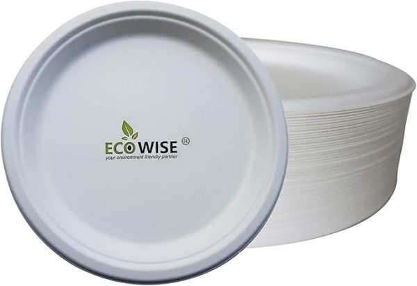 ECOWISE WHITE BEGASSE BIODEGRADABLE PLATES 7" / 18CM 12/PK