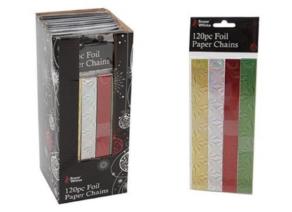 120 PIECE HOLOGRAPHIC FOIL PAPER CHAINS - GOLD- SILVER- RED AND GREEN (PM282)