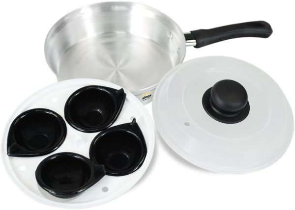 ALUMINIUM 4CUP EGG POACHER COOKING PAN SET WITH PLASTIC LID