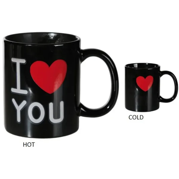 BLACK STONEWARE MUG I LOVE YOU WITH THERMAL EFFECT