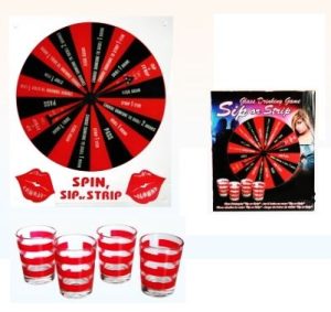 DRINKING GAME SIP OR STRIP WITH 4 GLASSES