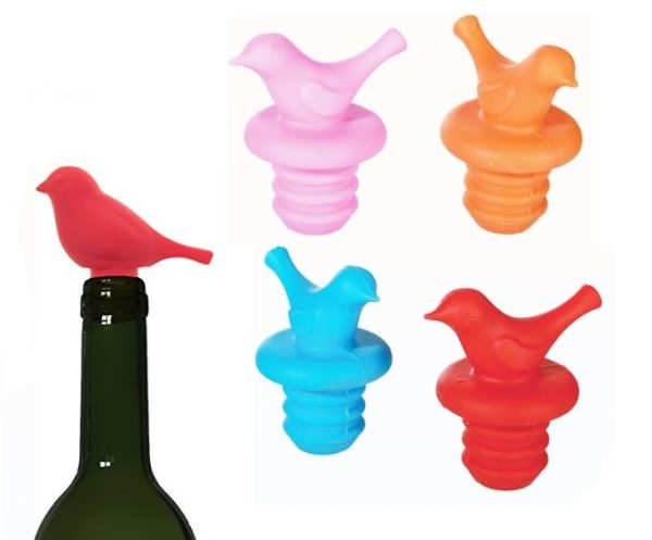 ASSORTED COLOURS SILICONE BOTTLE STOPPER BIRD