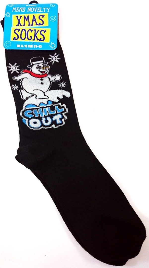 1 PAIR MENS NOVELTY CHRISTMAS SOCKS SNOWMAN CHILL OUT 6T201 UK 39-45 EUR BLACK