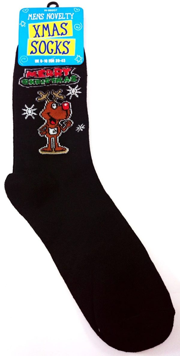 1 PAIR MENS NOVELTY CHRISTMAS SOCKS REINDEER 6T201 UK 39-45 EUR BLACK