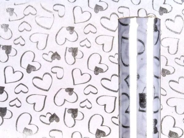 WHITE DECO FABRIC WITH SILVER HEARTS 5M