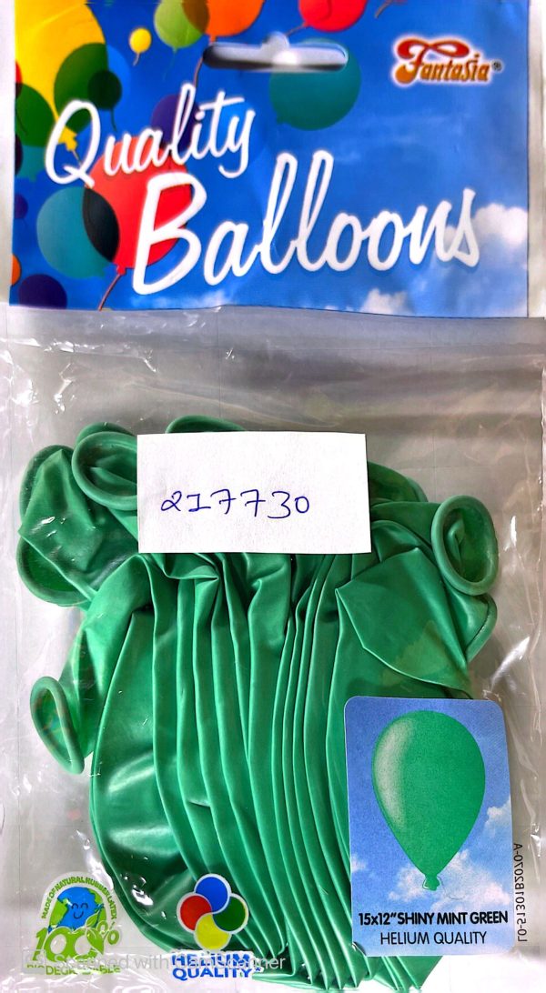 FANTASIA 12 INCH LATEX SHINY GREEN BALLOONS PACK OF 15