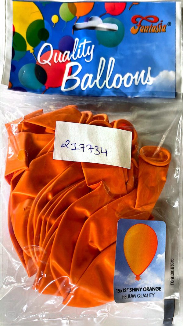 FANTASIA 12 INCH LATEX SHINY ORANGE BALLOONS PACK OF 15