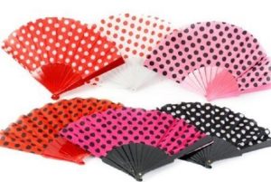 POLKA DOT DESIGN PLASTIC - FABRIC FOLDING HAND FAN ( OB611880 ) 1008
