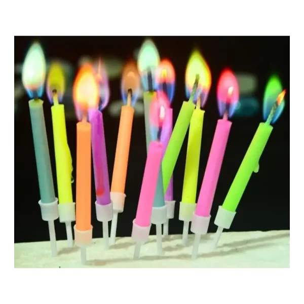 10 IN PACK NEON COLOUR FLAME CANDLES