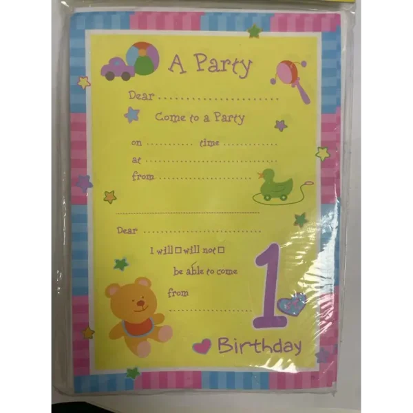 FIRST BIRTHDAY PARTY INVITATIONS CARDS PACK OF 20