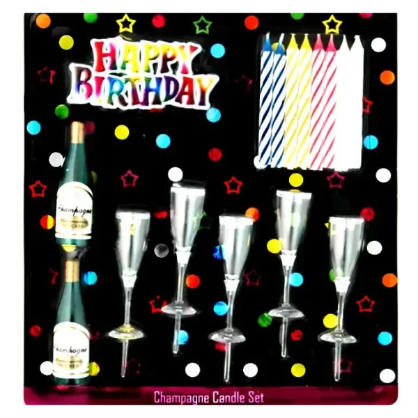 HAPPY BIRTHDAY CHAMPAGNE GLASS CANDLES SET