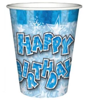 Pack Of 8 HAPPY BIRTHDAY CUPS BLUE