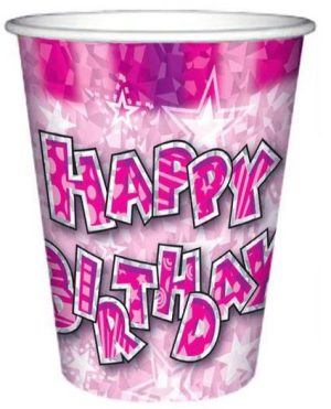 PACK OF 8 HAPPY BIRTHDAY CUPS PINK