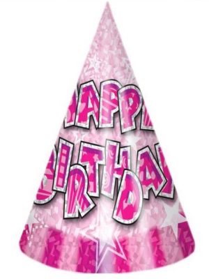 PACK OF 8 HAPPY BIRTHDAY HATS PINK