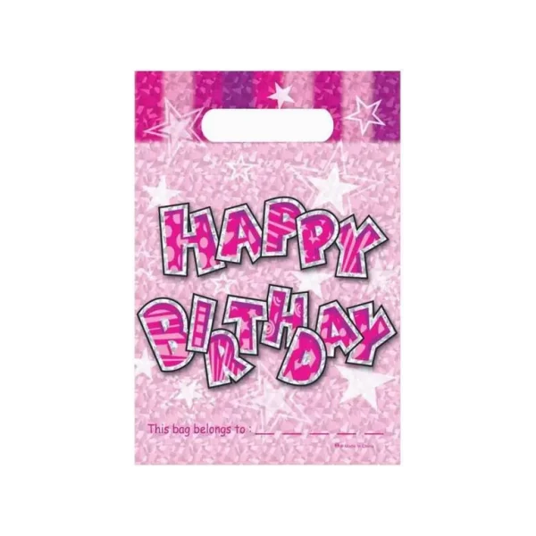 PACK OF 20 HAPPY BIRTHDAY LOOT BAGS PINK