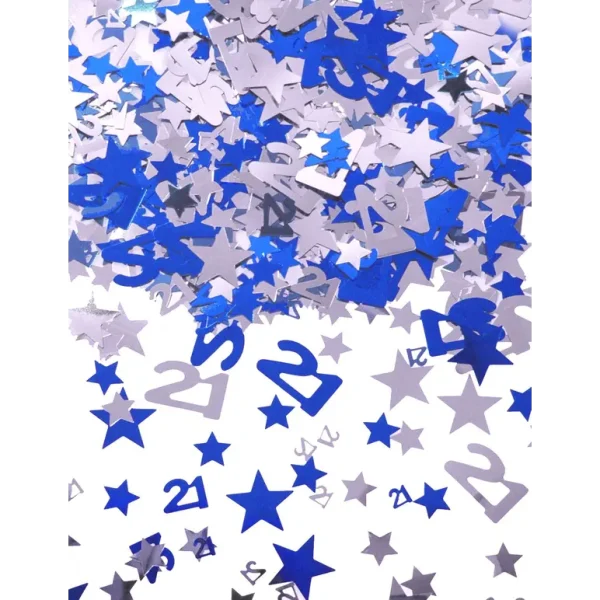 AGE 21 / 21TH BLUE SILVER STAR PARTY TABLE FOIL CONFETTI - WEDDING ANNIVERSARY BIRTHDAY SCATER THROW