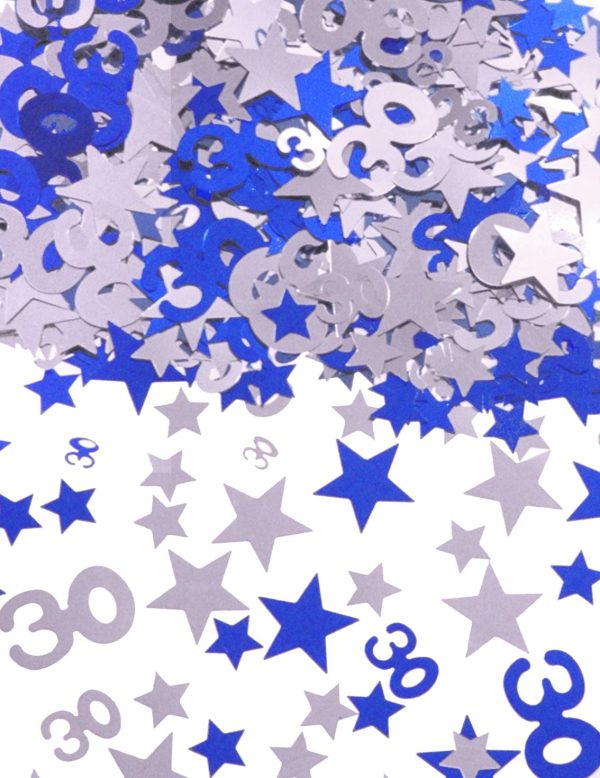 AGE 30 / 30TH BLUE SILVER STAR PARTY TABLE FOIL CONFETTI - WEDDING ANNIVERSARY BIRTHDAY SCATER THROW