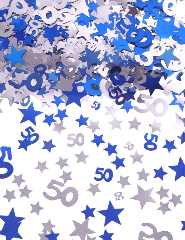 AGE 50 / 50TH BLUE SILVER STAR PARTY TABLE FOIL CONFETTI