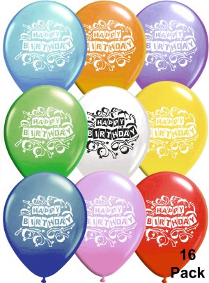 16 ASSORTED MULTICOLOUR HAPPY BIRTHDAY HAPPY BIRTHDAY BALLOONS PARTY DECORATIONS