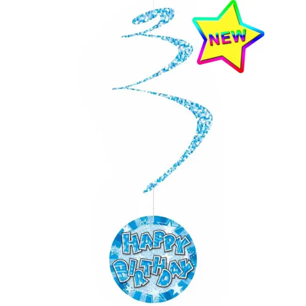 6 BLUE HAPPY BIRTHDAY HANGING SPIRAL SWIRL PARTY DECORATIONS GARLAND PARTY SUPPLIES