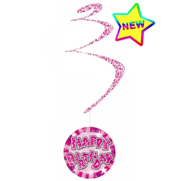 6 PINK HAPPY BIRTHDAY HANGING SPIRAL SWIRL PARTY DECORATIONS GARLAND PARTY SUPPLIES