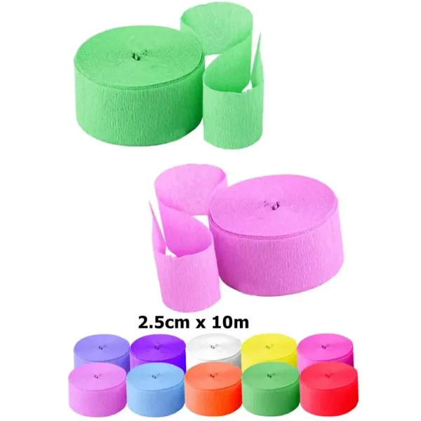 10 CREPE PAPER STEAMERS 2.5CM X 10M