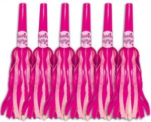 6PK HAPPY BIRTHDAY FRINGE BLOWERS PINK