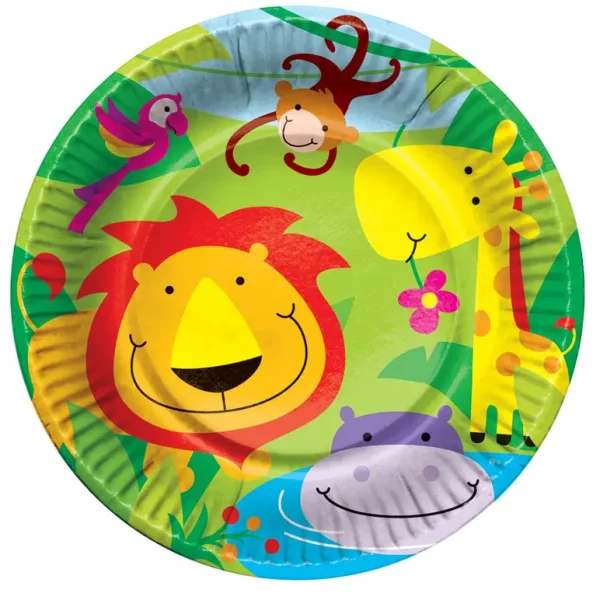 JUNGLE THEME 8 PLATES GIRLS KIDS CHILDRENS BIRTHDAY ZOO ANIMAL