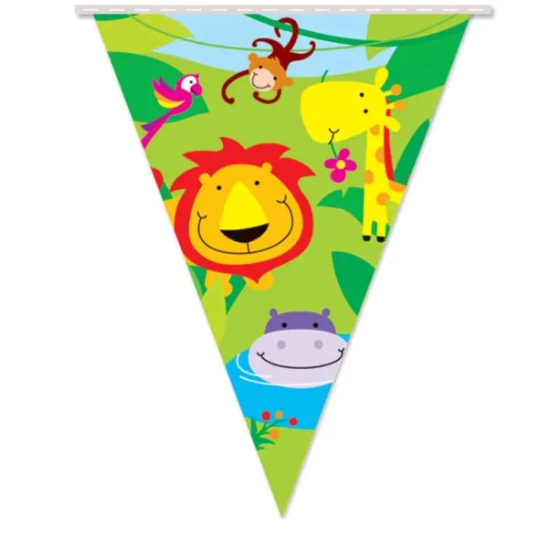 JUNGLE THEME PARTY PENNANTS BANNER GIRLS KIDS CHILDRENS BIRTHDAY ZOO ANIMAL