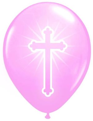 16 PINK CROSS CHRISTENING COMMUNION BALLOONS GIRL BAPTISM PARTY DECORATIONS