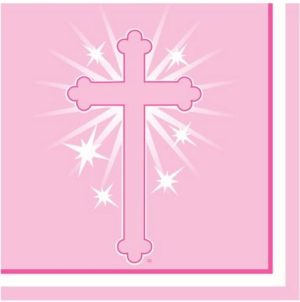 Pack Of 16 RELIGIOUS SERVIETTES PINK - DISC
