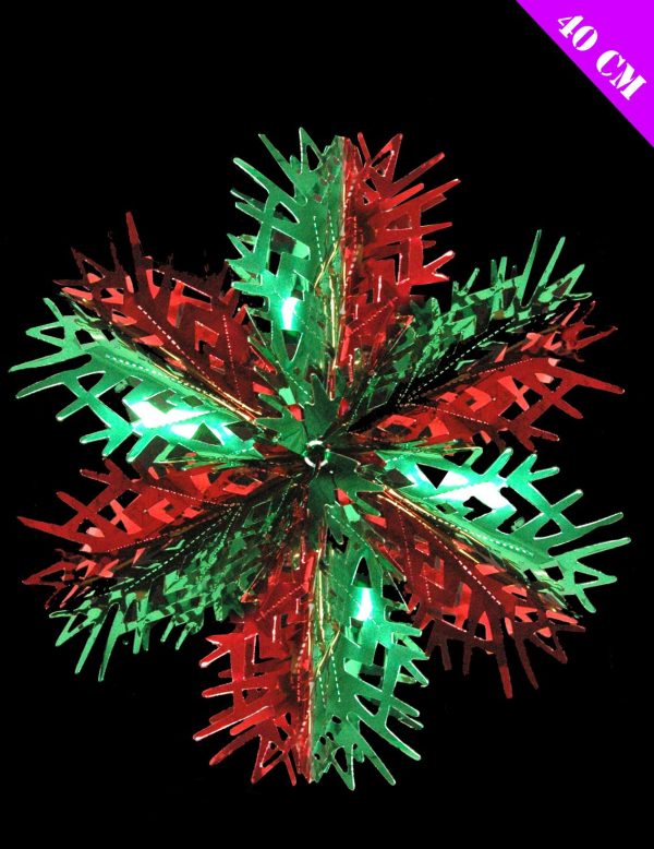 40CM FOIL HANGING RED GREEN 3D SNOWFLAKE PULL OUT LANTERN CHRISTMAS CEILING PARTY DECORATION