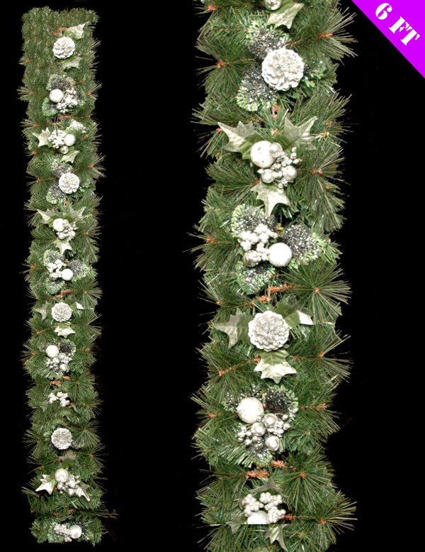 6FT GREEN GARLAND WITH SILVER DECORATION CHRISTMAS DECORATION