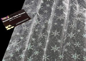 SILVER CHRISTMAS SNOWFLAKE SHEER TABLE RUNNER DECORATION