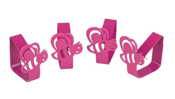 SET OF 4 PINK BEE METAL TABLECLOTH CLIPS