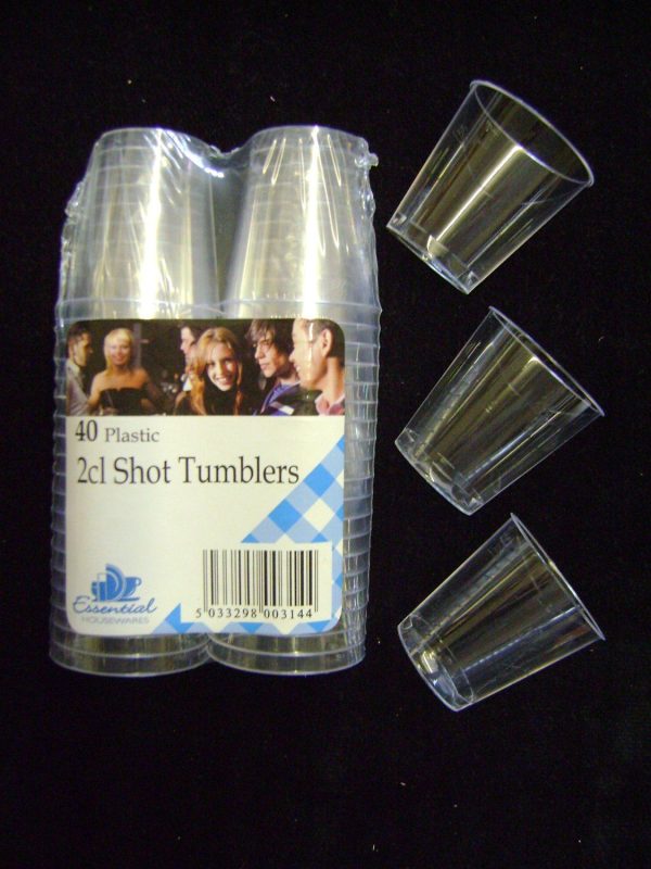 SET OF 40 X CLEAR DISPOSABLE PLASTIC SHOT GLASSES 2 CL