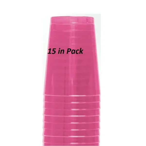 PLASTIC NEON PINK GLASSES TUMBLERS 300ML