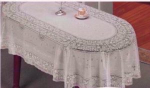 WHITE LACE EMBOSSED VINYL TABLECLOTH 60 X 90 OVAL
