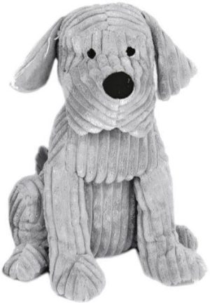 TAKE ME HOME CUTE DOG DOOR STOP - CHUNKY CORD RIBBED DOG 28CM - GREY