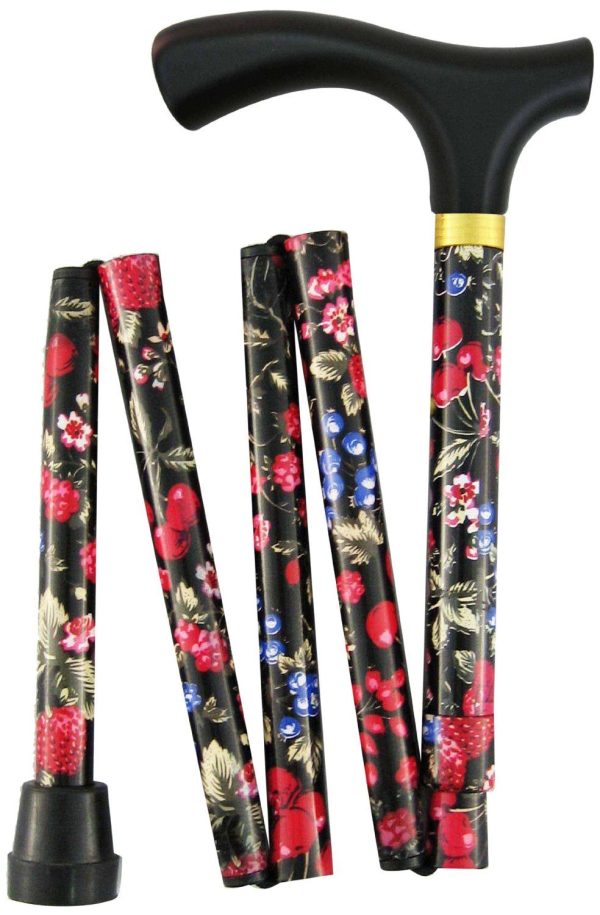 WORLD SMALLEST FOLDING WALKING STICK (ADJUSTABLE WALKING STICK) - BLACK FLORAL