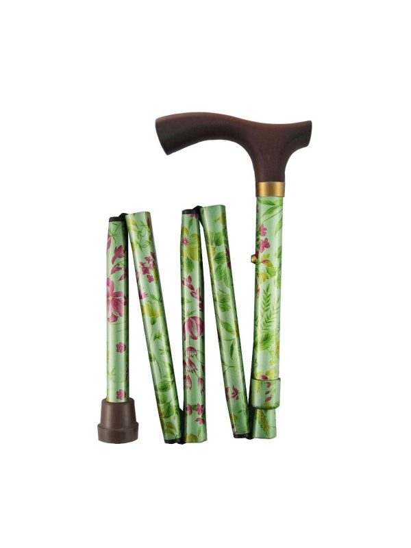 WORLD SMALLEST FOLDING WALKING STICK (ADJUSTABLE WALKING STICK) - GREEN FLORAL