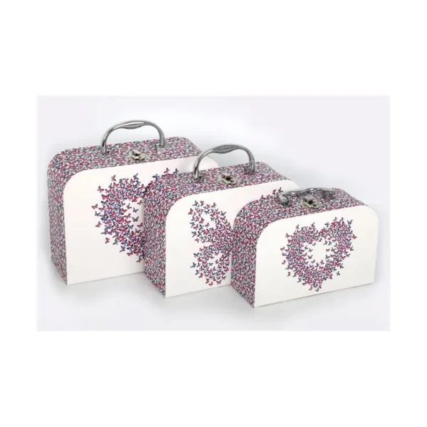 3 COLOURFUL BUTTERFLY HEART GIFT CARRY BOX CASES