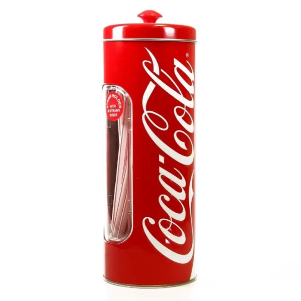 RETRO COCA COLA DRINKING STRAWS BAR LIFT UP DISPENSER TIN STORAGE HOLDER 092244 84278