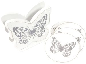 4PCS VINTAGE BUTTERFLY COASTERS WHITE WITH HOLDER