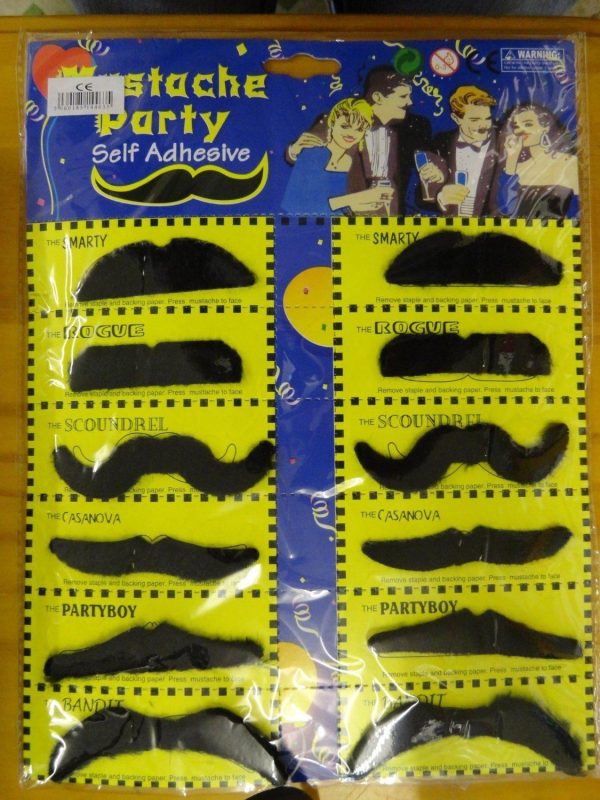 6 ADHESIVE ASSORTED BLACK MOUSTACHES FANCY DRESS COSTUME ACCESSORY