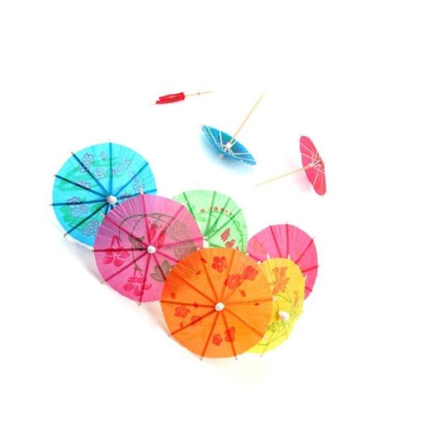 20 COCKTAIL UMBRELLAS/DRINKS COLOURS PAPER PARASOLS