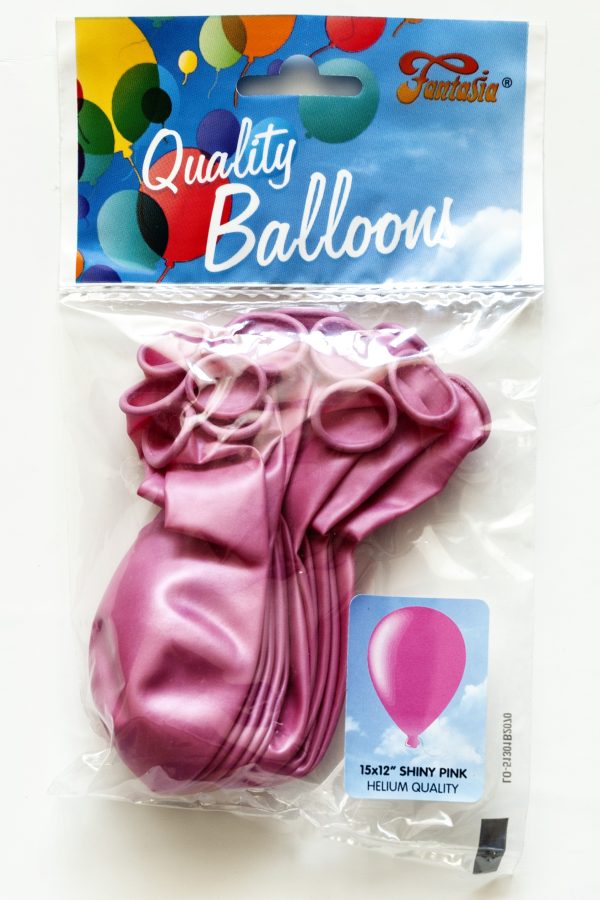 FANTASIA 12 INCH LATEX SHINY PINK BALLOONS PACK OF 15