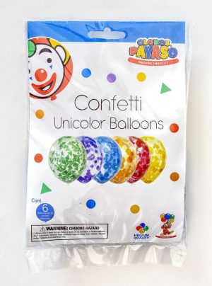 GLOBOS PAYASO MULICOLOUR CONFETTI PARTY BALLOONS PACK OF 6